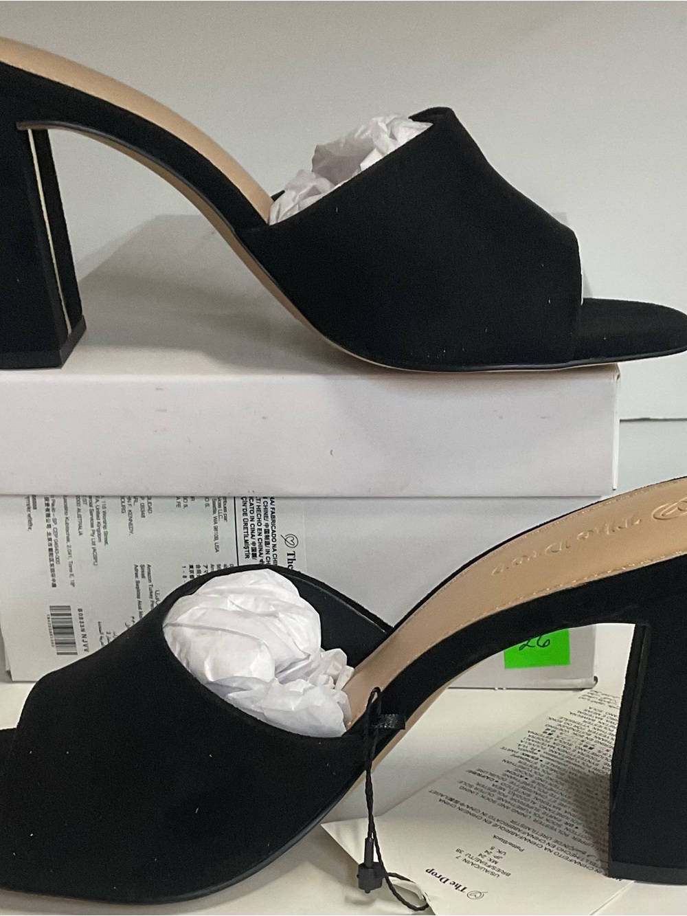 Black Open-Toe Block Heel Mule for Women